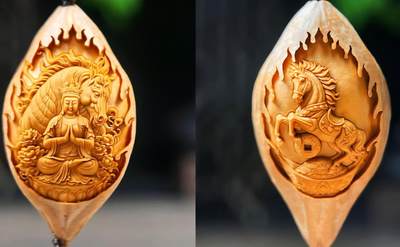 听雨轩（22）精品十二生肖双面核雕专场 - 橄榄核雕2.1双面十二生肖 马 单粒