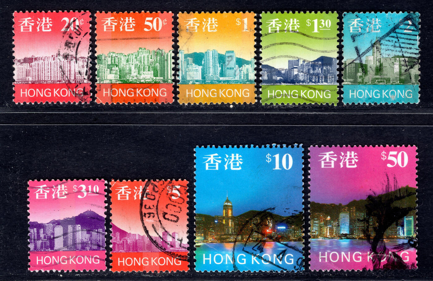 洪涛臻品批发群 精选邮票限时拍卖第1165期  香港城市风景 1997关门票 20分到20元、50元最高值 信销无薄好品