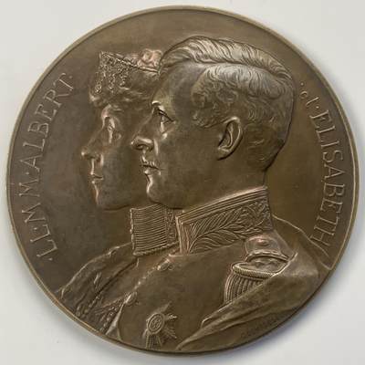 掌中浮雕-藏着的欧洲第041场 - 1910年比利时阿尔伯特伊丽莎白纪念铜章 ，70mm