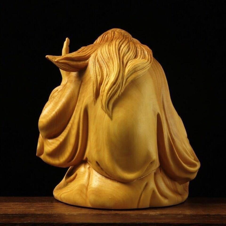 听雨轩（21） 太行崖柏木雕 老子传道一指问天下 高约12cm