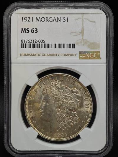 【淘币小摊】实时拍第七百九十五拍   银币套币场   满百包邮可预留二周 每周一统一发货   - 美国1921年摩根银币 NGC评级MS63