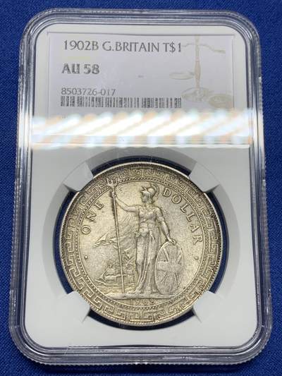 《竞宝斋》第437场 周日，周一2场连拍 （全场包邮） - NGC AU58 英国1902年 站洋大银币 原味包浆  可藏状态
