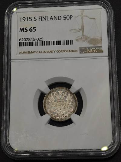 【淘币小摊】实时拍第七百九十五拍   银币套币场   满百包邮可预留二周 每周一统一发货   - 芬兰1915年50芬妮银币 NGC MS65