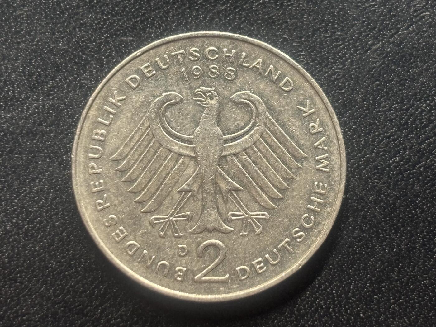 邮泉阁限时拍卖第三十五场 德国硬币专场（硬币在国外。请付邮费6元。） 西德（联邦德国）1988年2马克D版