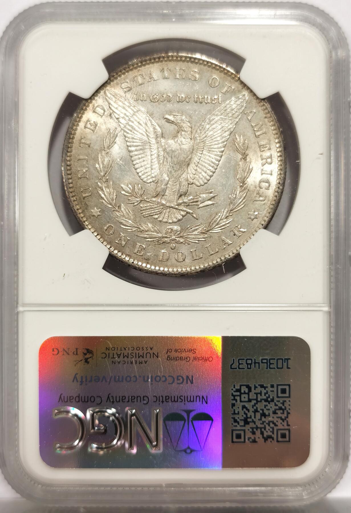 博洋堂世界钱币拍卖第146期（全场包邮） NGC MS63 美国1884年O版摩根1美圆 淡彩