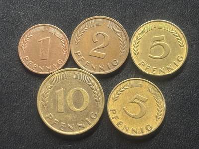 邮泉阁限时拍卖第三十五场 德国硬币专场（硬币在国外。请付邮费6元。） - 西德（联邦德国）1950年J版5枚