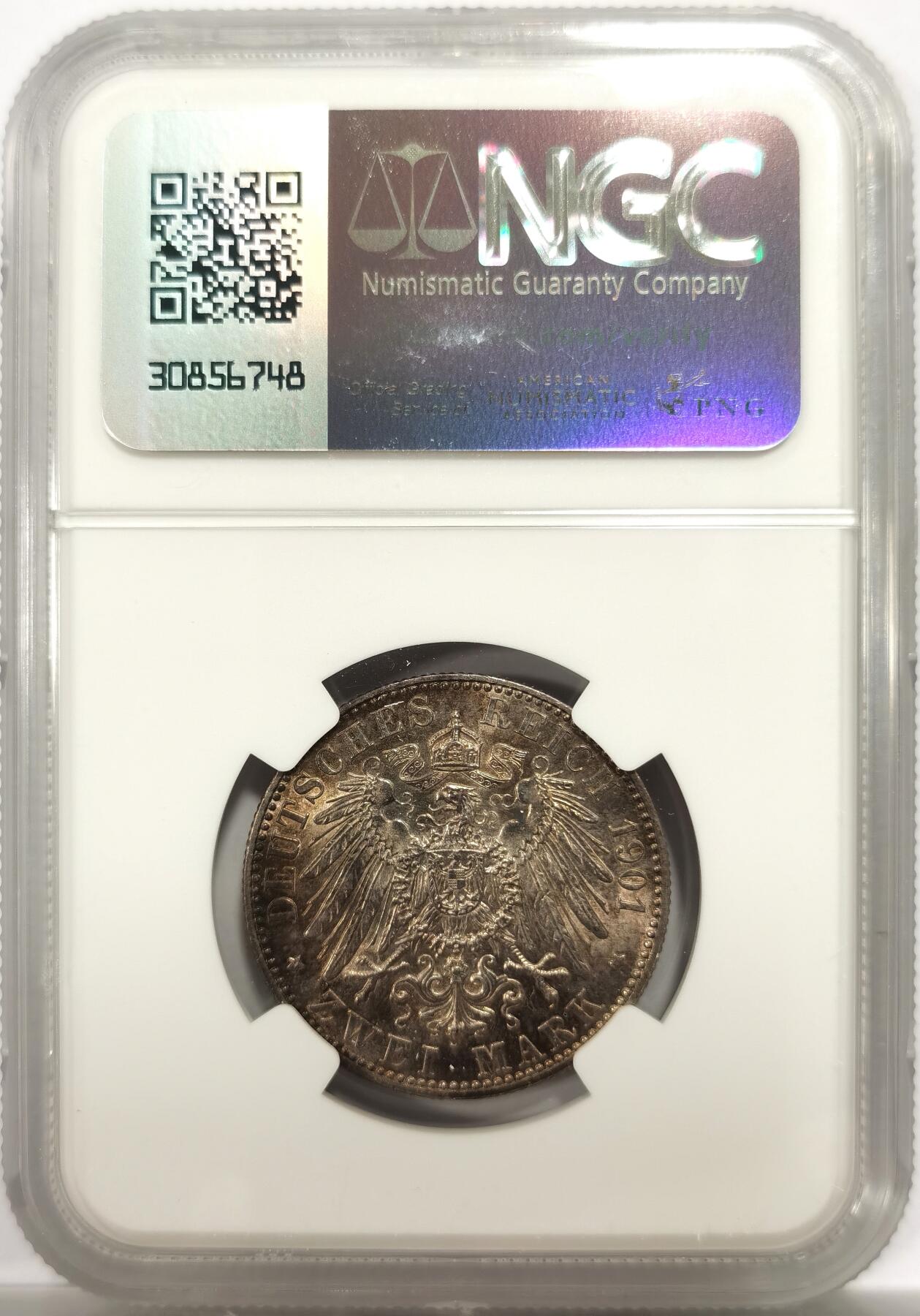 博洋堂世界钱币拍卖第146期（全场包邮） NGC UNC 德国普鲁士1901年建国纪念2马克银币