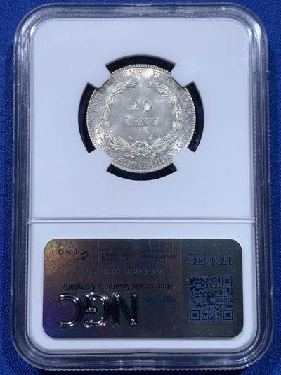 《竞宝斋》第437场 周日，周一2场连拍 （全场包邮） NGC MS65 法属印支 1937年 坐洋20分 极美品质，N压分后仍获65分，面部尽显分毫，美丽无须多言。