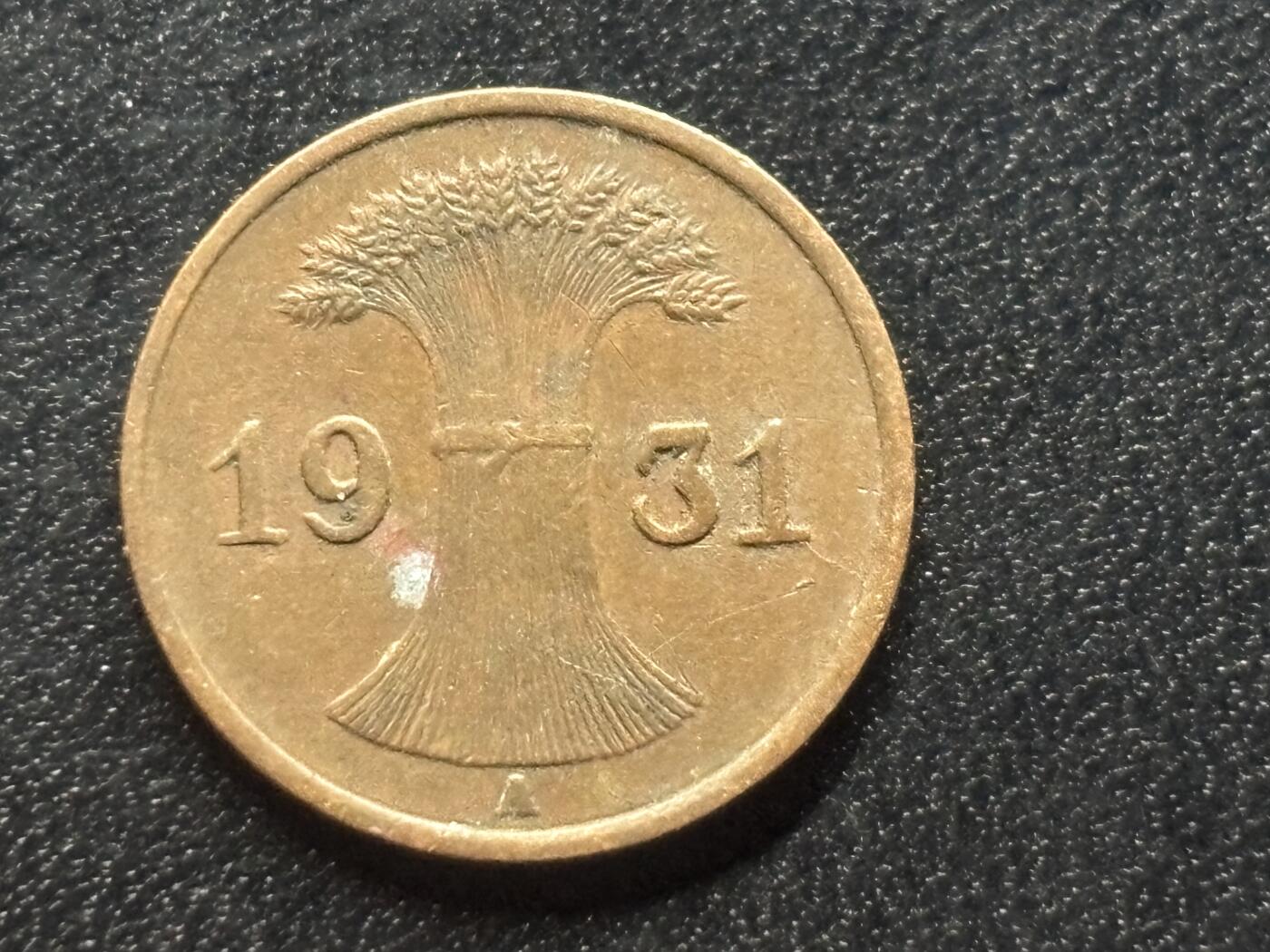 邮泉阁限时拍卖第三十五场 德国硬币专场（硬币在国外。请付邮费6元。） 德国魏玛共和国帝国马克1931年1芬尼A版