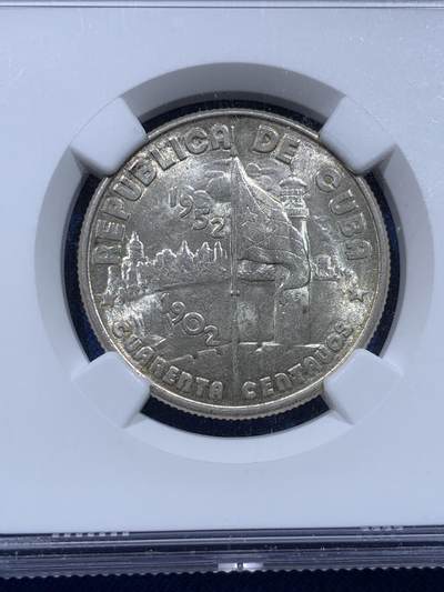 《竞宝斋》第437场 周日，周一2场连拍 （全场包邮） NGC MS64 古巴1952年共和国五十周年纪念40分银币，单年版，倒挂非常严重的品种，早在21年外拍65分就以525美元成交，今年9月SBP拍卖66分更是以1900美元不含佣落槌，外拍大热点