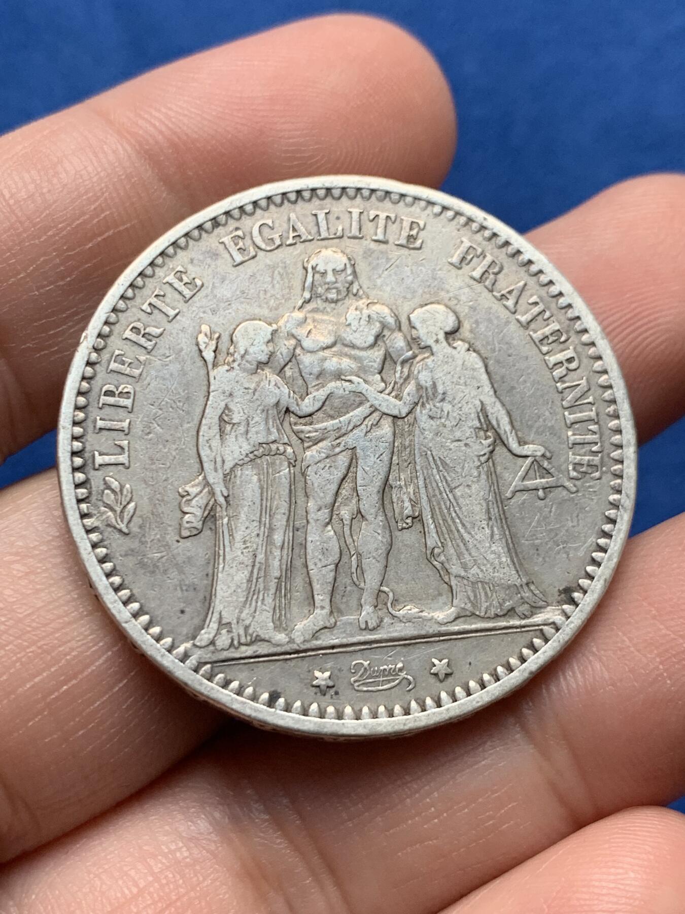 《竞宝斋》第437场 周日，周一2场连拍 （全场包邮） 法国1874年K版大力神5法郎银币