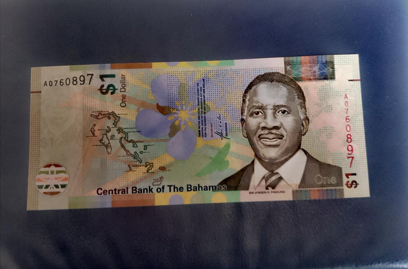 全新巴哈马2017年A冠1元靓品纸币