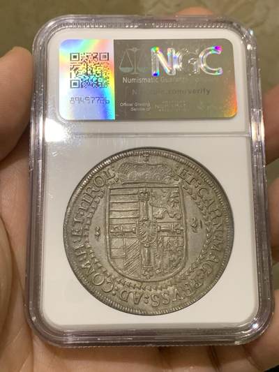 《竞宝斋》第437场 周日，周一2场连拍 （全场包邮） 唯一冠军分 NGC MS64+ 神圣罗马帝国 奥地利 1618年 马克西米利安三世伯爵 泰勒大银币 深打包浆币 400年岁月的沉淀 极好