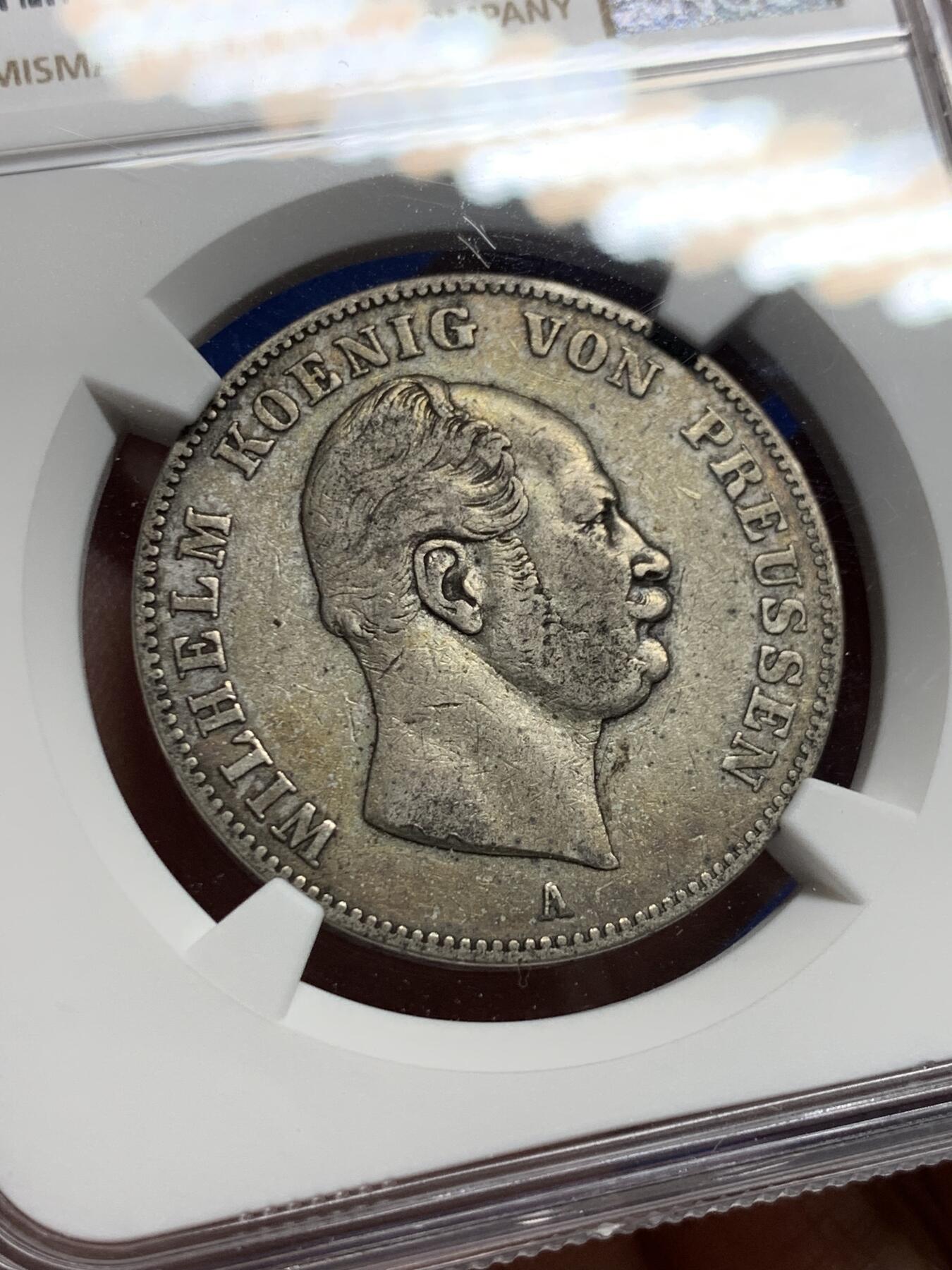 《竞宝斋》第437场 周日，周一2场连拍 （全场包邮） NGC XF40 德国普鲁士1861年威廉一世矿业泰勒 带老彩 实物很耐看