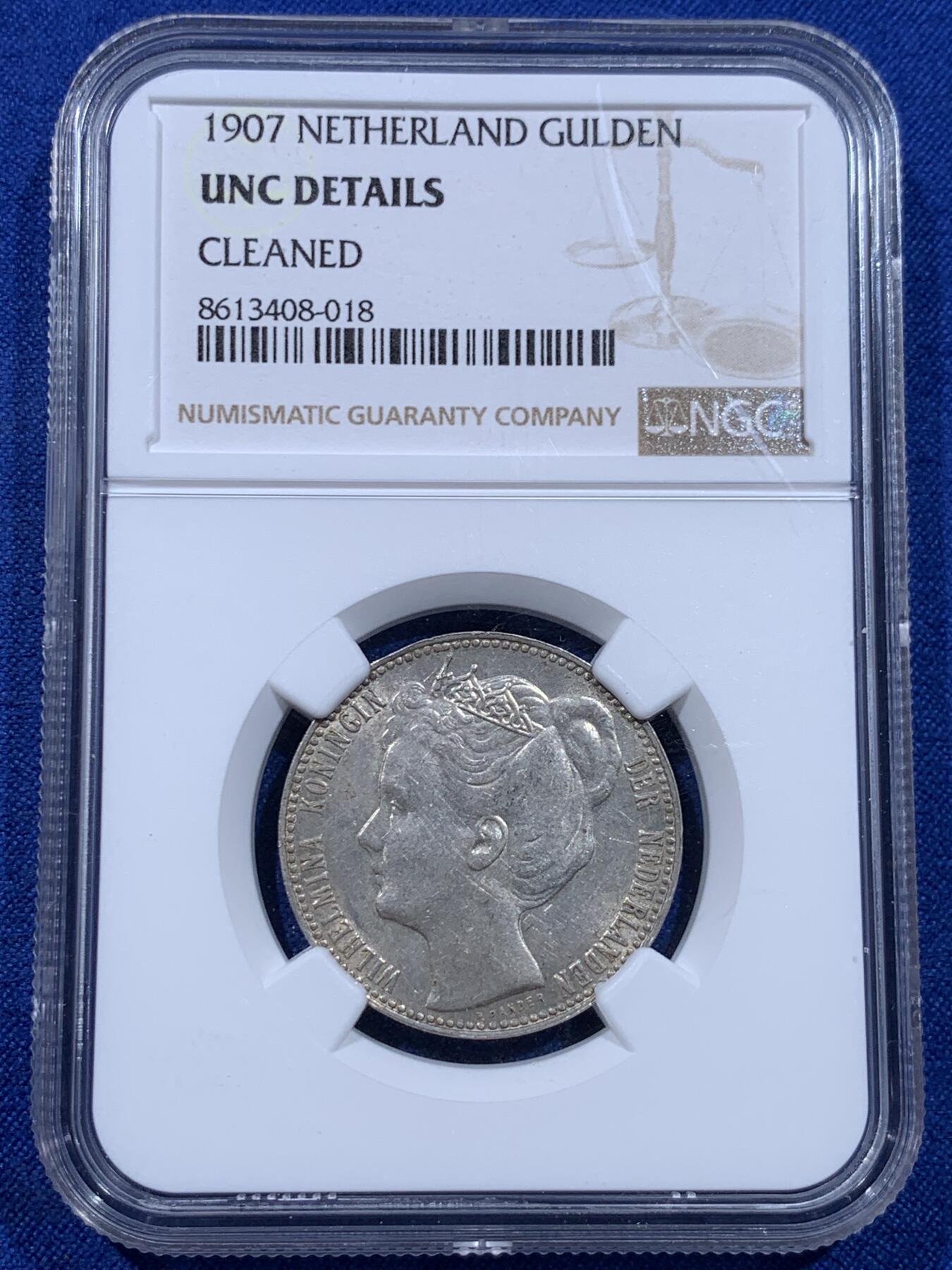 《竞宝斋》第437场 周日，周一2场连拍 （全场包邮） NGC UNC 荷兰1907年威廉明娜女王1盾银币