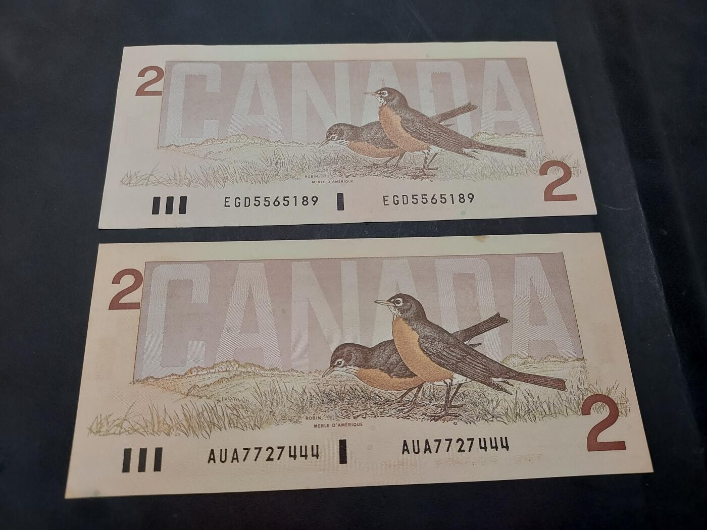 博彦收藏  11月15日 8点 钱币专场 加拿大女皇2元2张 9品左右