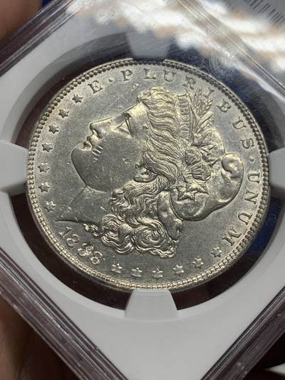 《竞宝斋》第437场 周日，周一2场连拍 （全场包邮） NGC AUD 1888年美国摩根银币 吉年摩根，1888年份处有方形特殊戳记，非常少见；