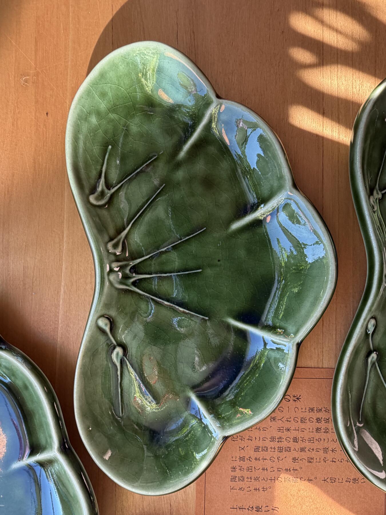 海外回流精品拍卖11.16 日本回流荷叶碟子一套五个-尺寸：17cmX9cm