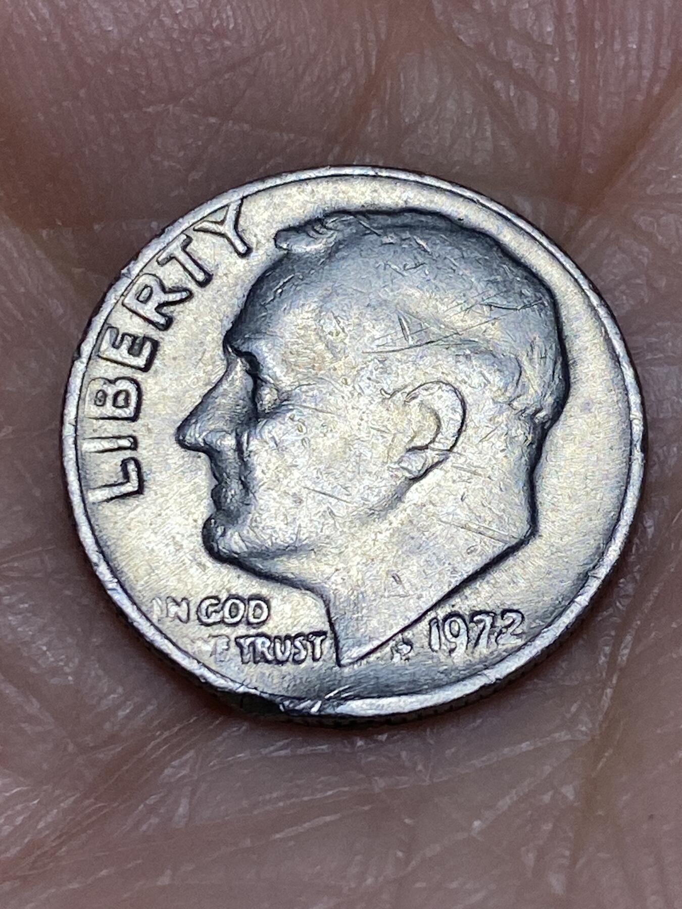 2025年第一百二十七场(总第一百五十三场）外国好品章牌、散币(免佣金) 美国🇺🇸1972年1角(罗斯福1角第二版，无标版)