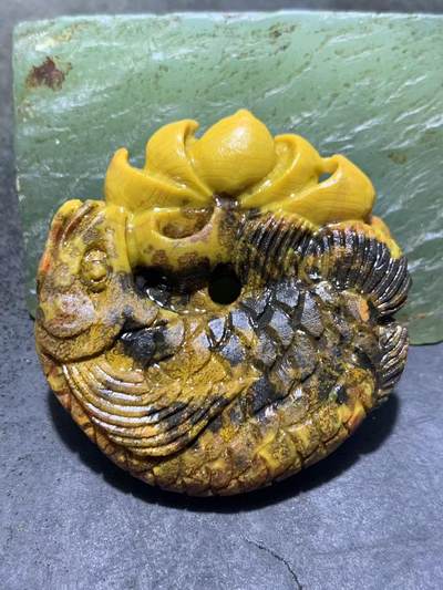 精美亚光战国红玛瑙手工俏色巧雕龙鱼莲花平安扣，（吊坠）一个 - 精美亚光战国红玛瑙手工俏色巧雕龙鱼莲花平安扣，（吊坠）一个