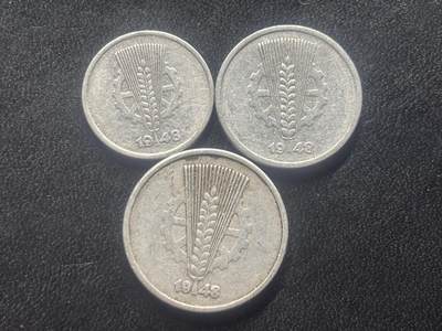 邮泉阁限时拍卖第三十五场 德国硬币专场（硬币在国外。请付邮费6元。） - 东德（德意志民主共和国）1948年3枚