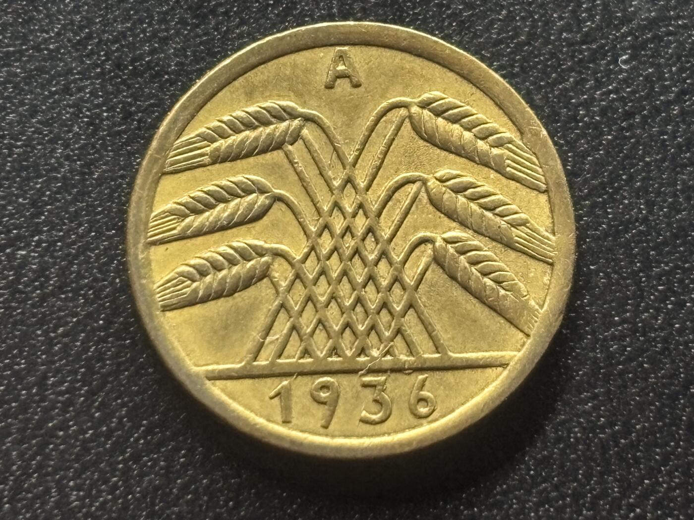 邮泉阁限时拍卖第三十五场 德国硬币专场（硬币在国外。请付邮费6元。） 德国魏玛共和国帝国马克1936年5芬尼A版