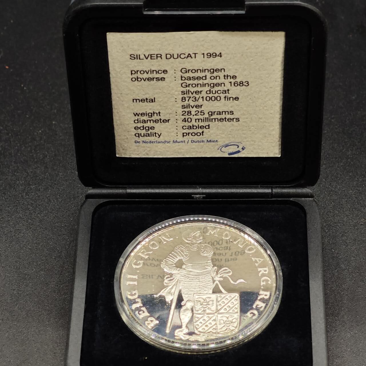 【淘币小摊】实时拍第七百九十五拍   银币套币场   满百包邮可预留二周 每周一统一发货   1994年荷兰1杜卡特精制银币 七省系列-格罗宁根 28.25克873银 发行量1万1千 盒证全