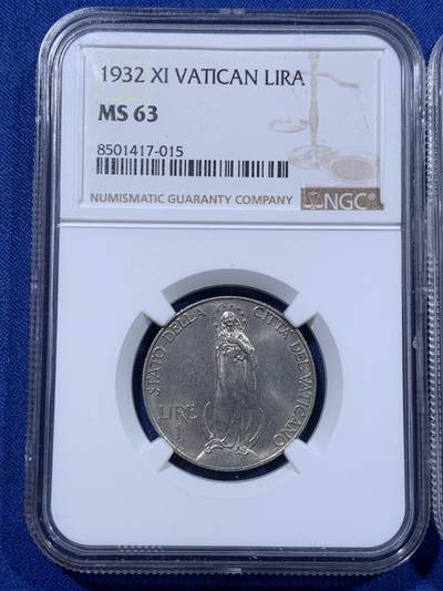 《竞宝斋》第437场 周日，周一2场连拍 （全场包邮） 两枚一组 NGC MS63 梵蒂冈 1932/36年 1里拉+2里拉镍币