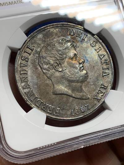 《竞宝斋》第437场 周日，周一2场连拍 （全场包邮） NGC MS61 意大利1857年 那不勒斯西西里120G大银币