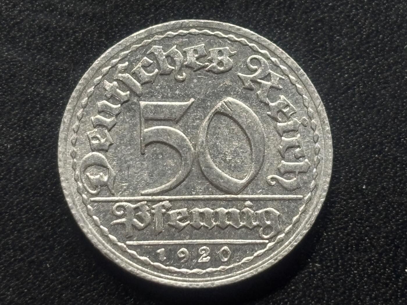 邮泉阁限时拍卖第三十五场 德国硬币专场（硬币在国外。请付邮费6元。） 德国魏玛共和国1920年50芬尼D版