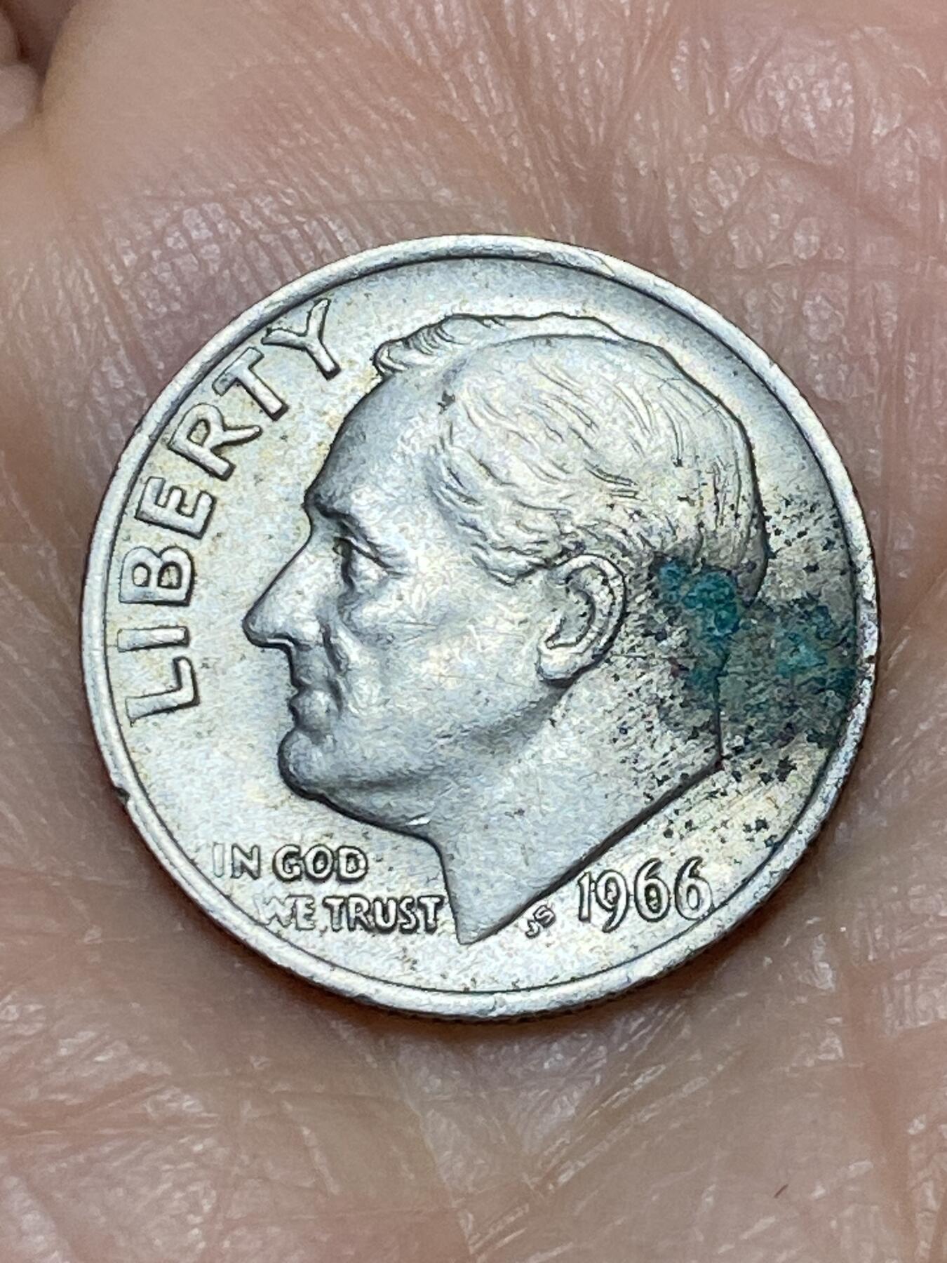 2025年第一百二十七场(总第一百五十三场）外国好品章牌、散币(免佣金) 美国🇺🇸1966年1角(罗斯福1角第二版，早期年份，无标版)