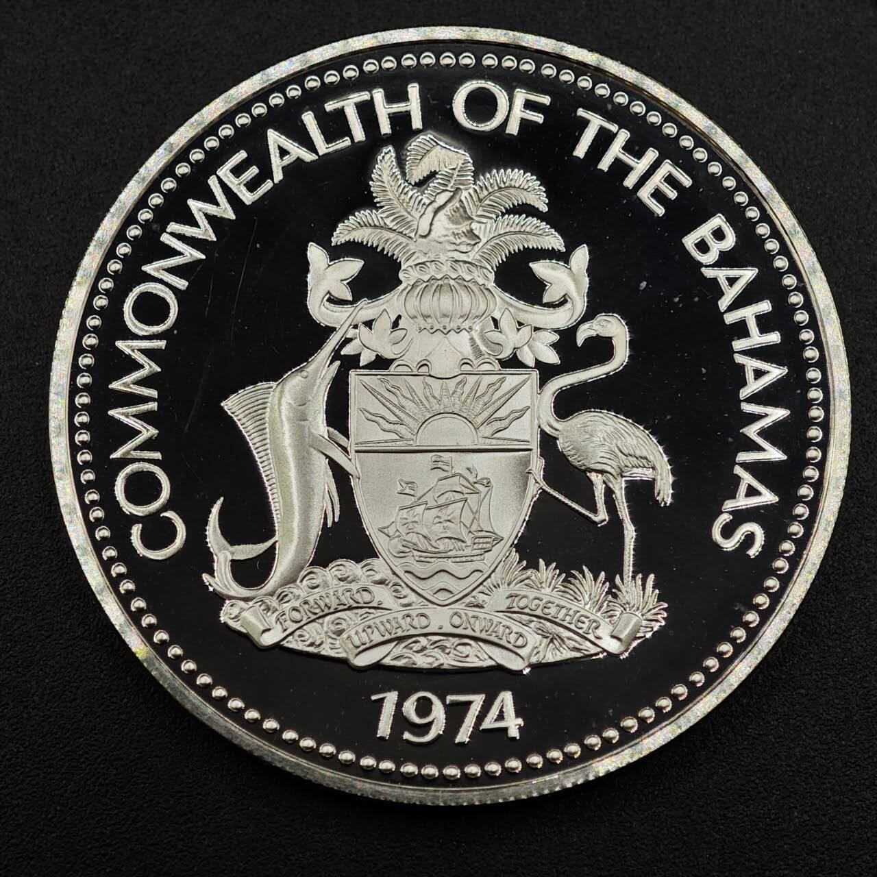 【淘币小摊】实时拍第七百九十五拍   银币套币场   满百包邮可预留二周 每周一统一发货   巴哈马1974年5元国旗精制银币 重42.12克925银 纯银价429