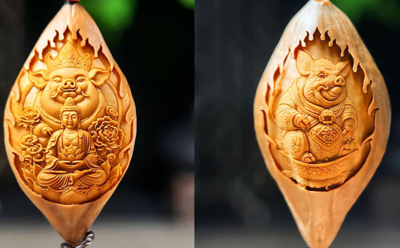 听雨轩（22）精品十二生肖双面核雕专场 橄榄核雕2.1双面十二生肖全套12枚