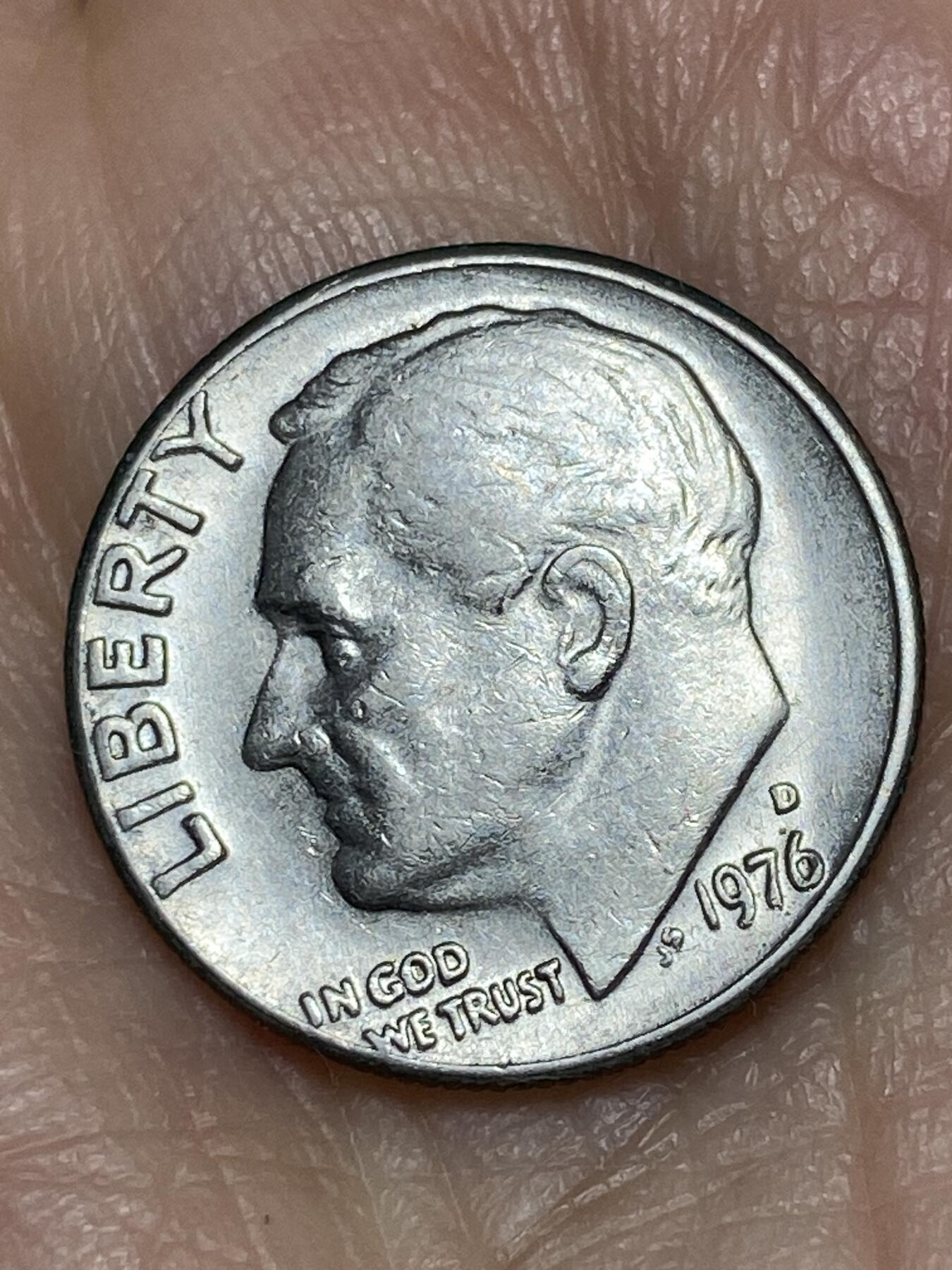 2025年第一百二十七场(总第一百五十三场）外国好品章牌、散币(免佣金) 美国🇺🇸1976年1角(罗斯福1角第二版，D标丹佛造)