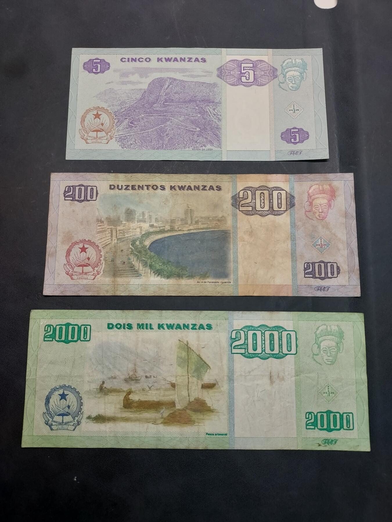 博彦收藏  11月15日 8点 钱币专场 安哥拉 旧版纸币3张 流通品