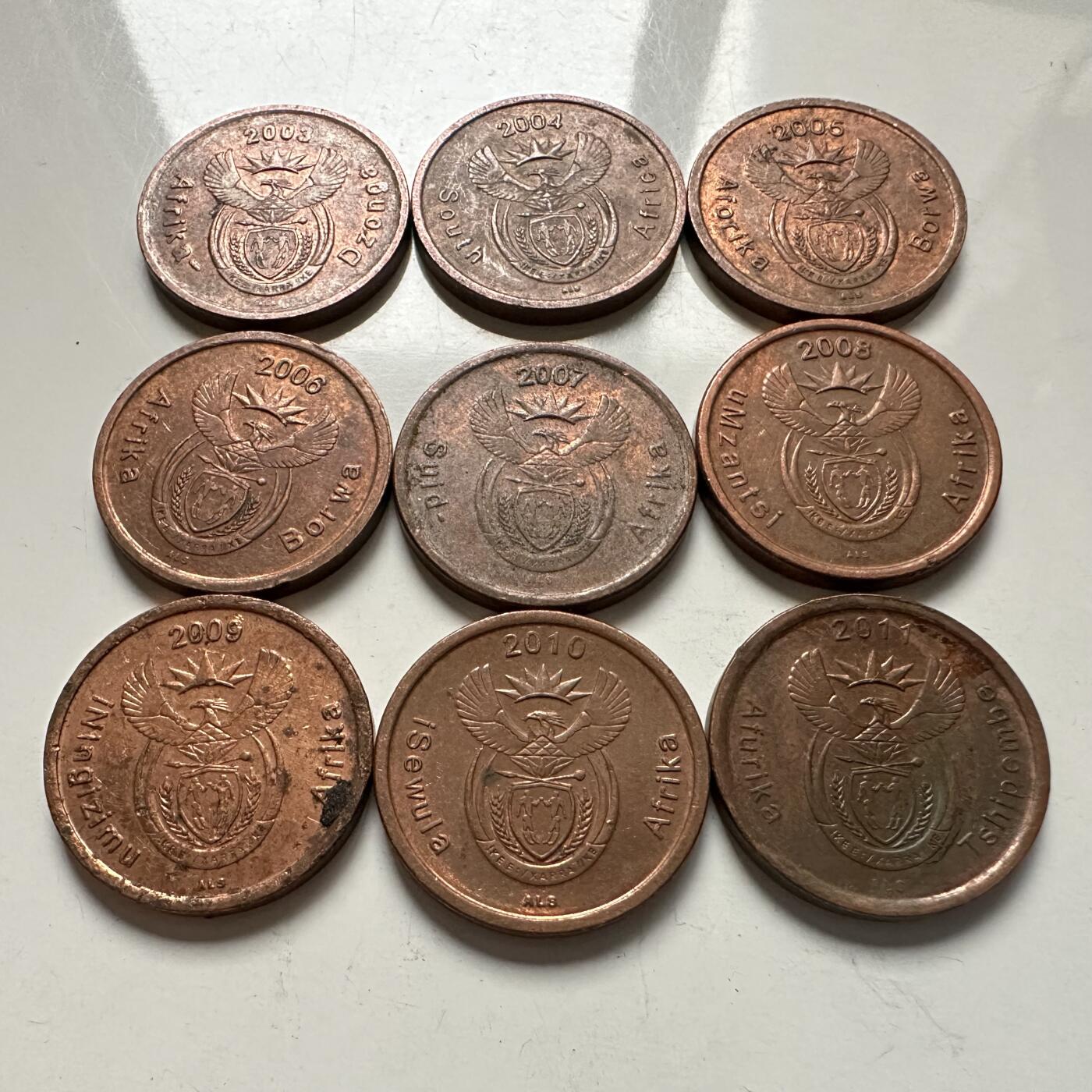 🌹外币初藏🌹🐯2025年第126场  每周二四六晚8️⃣点 接代拍 南非2003--2011年5分9枚全套 不同版本