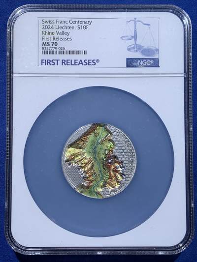 《竞宝斋》第437场 周日，周一2场连拍 （全场包邮） - NGC MS70 列支敦士登2024年瑞士法郎诞生100周年 莱茵河谷 2盎司银币 首期蓝标 加大盒封装