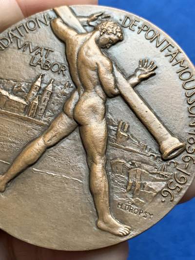 《竞宝斋》第437场 周日，周一2场连拍 （全场包邮） 名家名作 纪念蓬阿穆松市建城100周年大铜章 149克 67.7mm 丰饶角铜标 带盒 背面世界地图漂亮