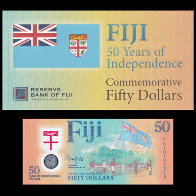 【礼羽收藏】🌏世界钱币拍卖第111期 - 【原装册】大洋洲 斐济 2022年 斐济独立50周年 纪念钞 塑料钞