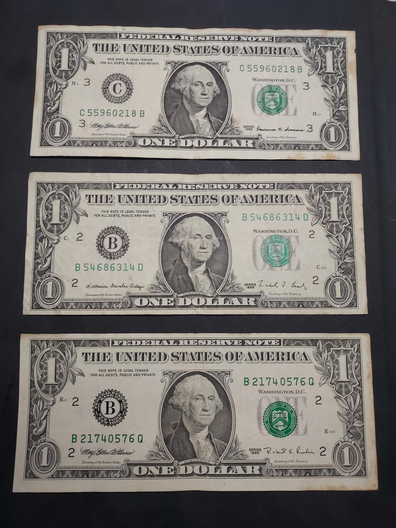 博彦收藏  11月15日 8点 钱币专场 美国1元 3枚 流通好品