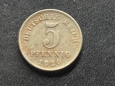 邮泉阁限时拍卖第三十五场 德国硬币专场（硬币在国外。请付邮费6元。） - 德意志帝国1920年5芬尼D版