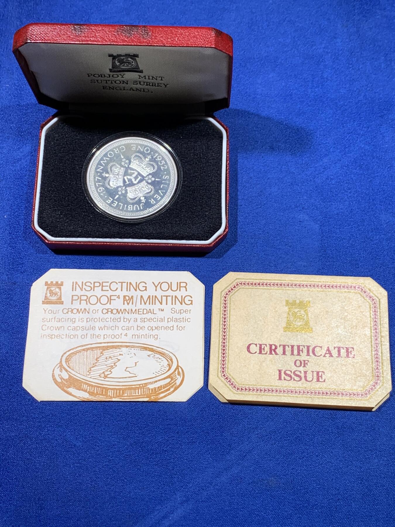 《竞宝斋》第437场 周日，周一2场连拍 （全场包邮） 马恩岛1977年伊丽莎白二世女王登基25周年1克朗银币 带盒