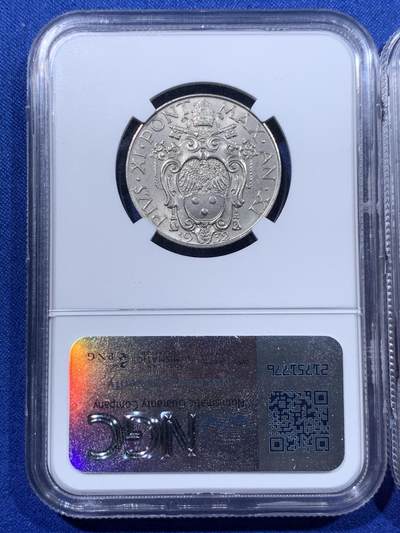 《竞宝斋》第437场 周日，周一2场连拍 （全场包邮） 两枚一组 NGC MS63 梵蒂冈 1932/36年 1里拉+2里拉镍币