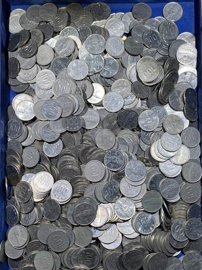 《竞宝斋》第437场 周日，周一2场连拍 （全场包邮） - 韩国100韩元零钱1000枚，一枚重5.42克，总重约5.4公斤。面值10万韩元！汇率值510+元人民币