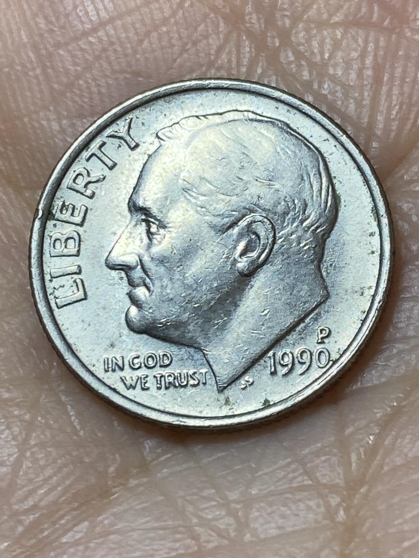 2025年第一百二十七场(总第一百五十三场）外国好品章牌、散币(免佣金) 美国🇺🇸1990年1角(罗斯福1角第二版，P标费城造)