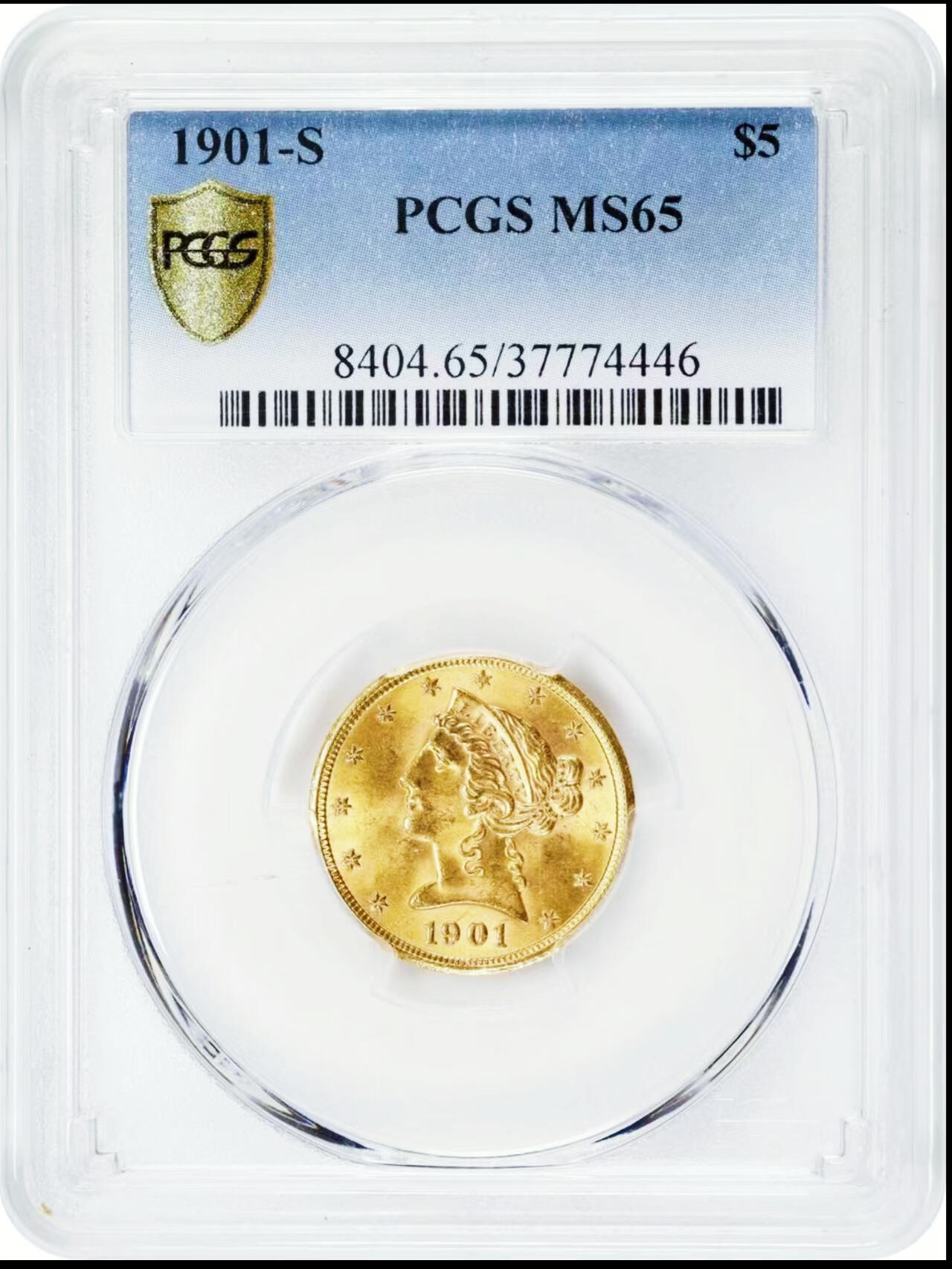 【Blue Auction】世界纸币精拍第749期——18级TOP拍卖/信誉/品质/专业/高效💫 美国 1901-S 5美金半鹰金币 旧金山造币厂 重8.36克 金光灿灿 PCGS MS65 绝品 