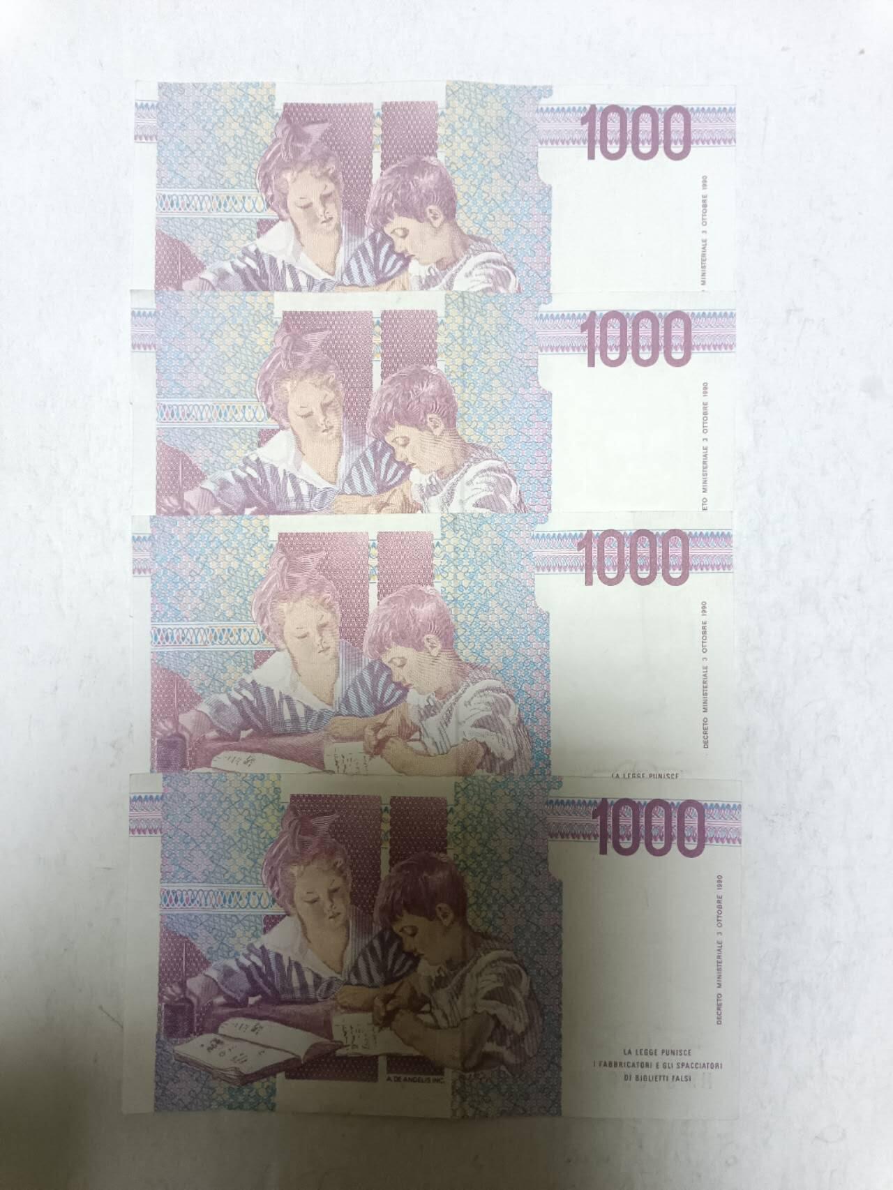 【20251117】非全新纸币第304场 意大利1000里拉4张纸币