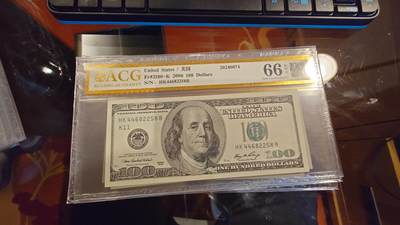 世界钱币～微拍第214期暨2025年第54期  双11评级币特惠拍 - 2006年美国100大头 爱藏66分带4尾号2258