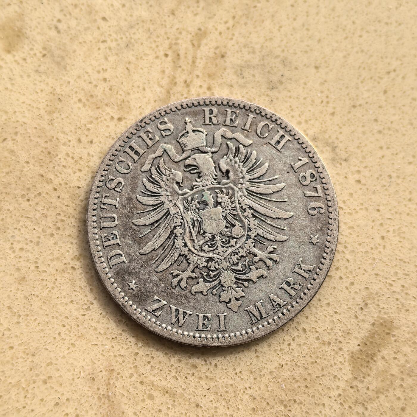 道一币馆币章第一百五十五场 普鲁士德国1876年威廉一世2马克银币