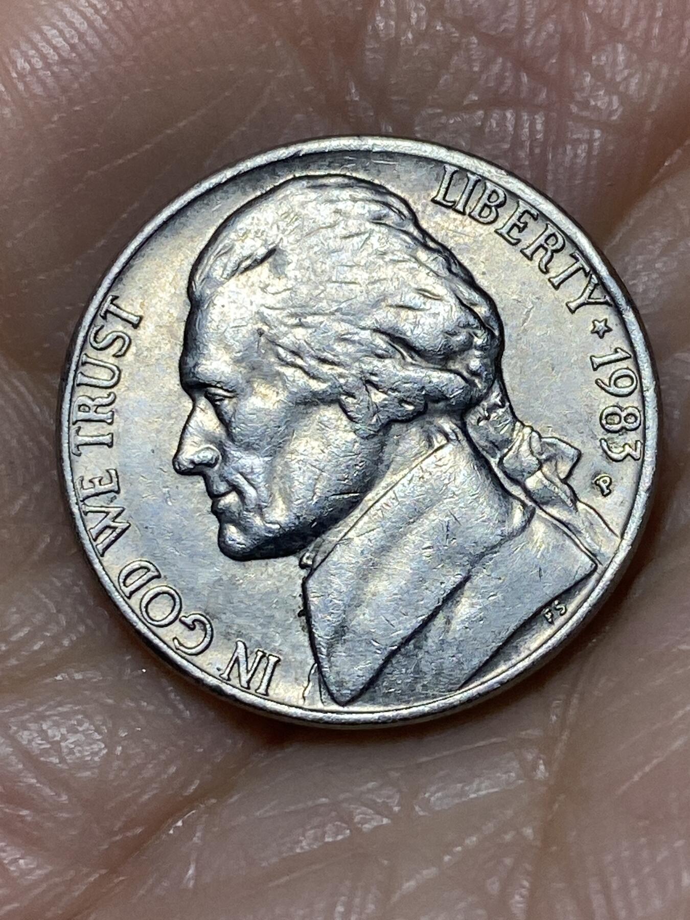 2025年第一百二十八场(总第一百五十四场）外国好品散币、邮币封和邮票场(免佣金) 美国🇺🇸1983年5分(杰斐逊5分第三版，P标费城造)